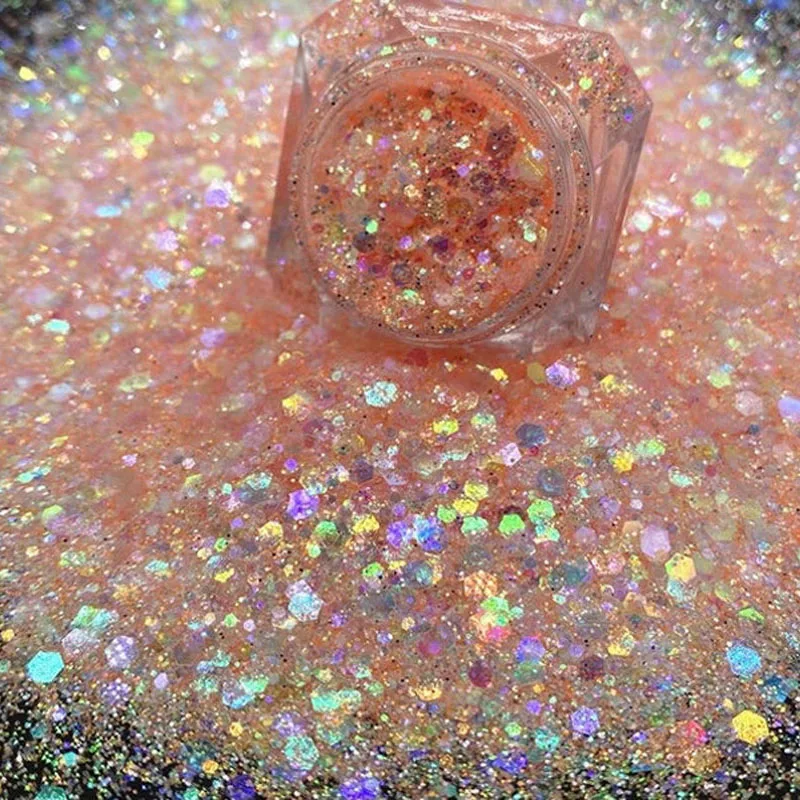 50g Opal Tıknaz Tırnak Glitter 6 Renkler altıgen Şekil Yanardöner Glitter 0.2 / 1mm Tıknaz Glitter Mix, renk Değiştiren Glitter Tırnak Görüntü  0