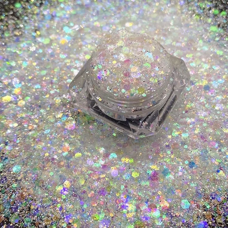 50g Opal Tıknaz Tırnak Glitter 6 Renkler altıgen Şekil Yanardöner Glitter 0.2 / 1mm Tıknaz Glitter Mix, renk Değiştiren Glitter Tırnak Görüntü  1