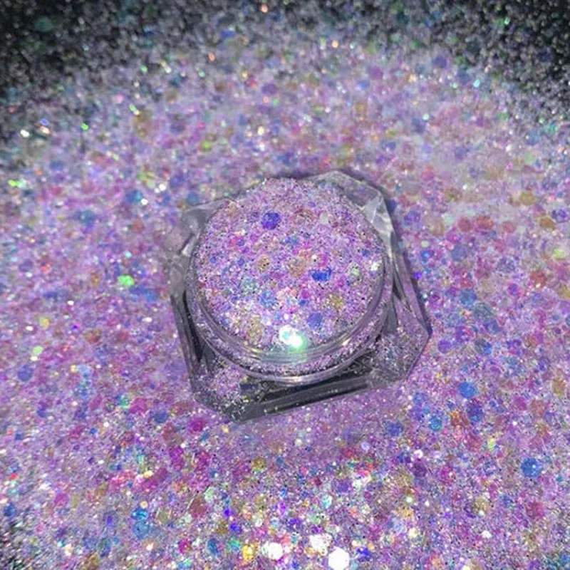 50g Opal Tıknaz Tırnak Glitter 6 Renkler altıgen Şekil Yanardöner Glitter 0.2 / 1mm Tıknaz Glitter Mix, renk Değiştiren Glitter Tırnak Görüntü  3