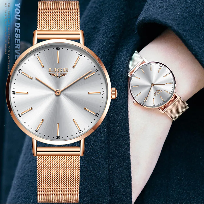 LIGE Bayan Saatler Top Marka Lüks Su Geçirmez İzle Moda Bayanlar Paslanmaz Çelik Ultra-İnce Casual Saatler Kuvars Saat Görüntü  3