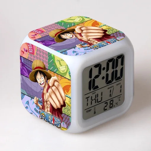 Tek Parça LED Işıklı çalar saat Anime Figürü Luffy Zoro Gece Lambası dijital alarmlı saat Saatler Masa Lambası Ev Dekor Çocuk Oyuncak Hediyeler Görüntü  5