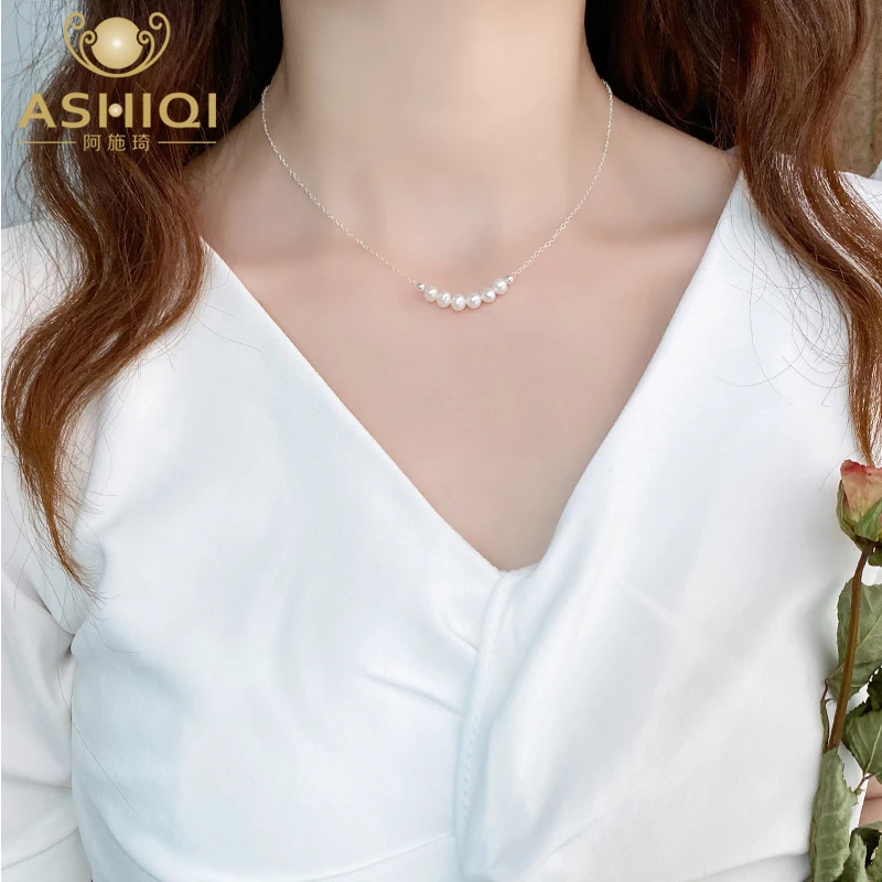 ASHIQI doğal tatlı su incisi Kolye Kolye 925 Ayar Gümüş Takı Kadınlar ıçin Yeni Hediye Görüntü  3