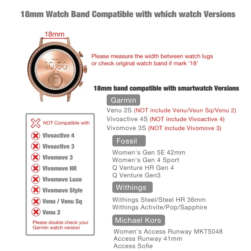 Fosil Girişim Gen3 / Gen 4 Kadın Smartwatch 18mm Hızlı Bırakma Naylon Döngü Bilek Kayışı Garmin Vivoactive için 4S / Venu 2S Görüntü  1
