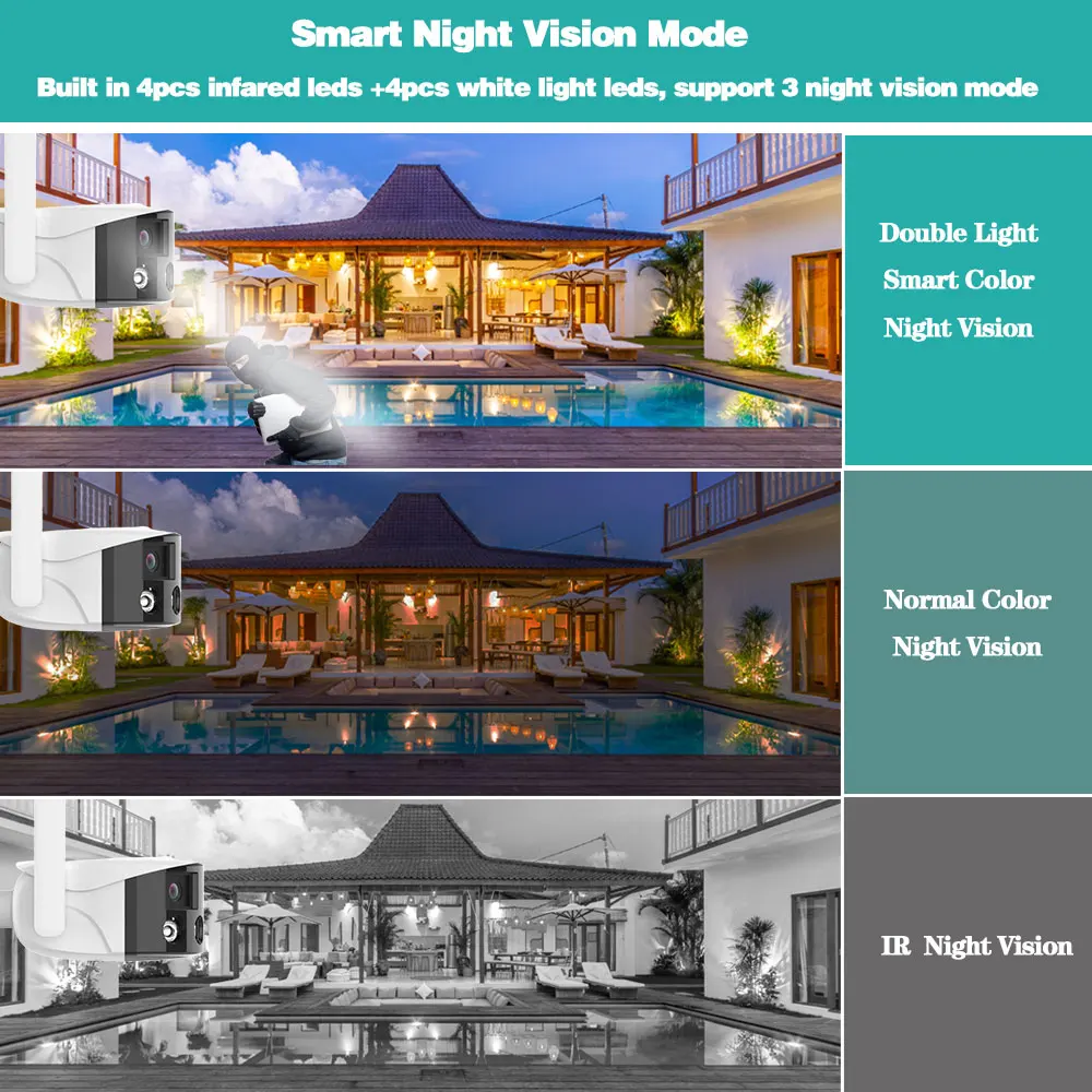 4K 4MP Çift Lens Wifi IP Kamera Açık 180° Ultra Geniş Açı Güvenlik Gözetim Kamera Kablosuz Renkli Gece Görüş CCTV kamera Görüntü  0