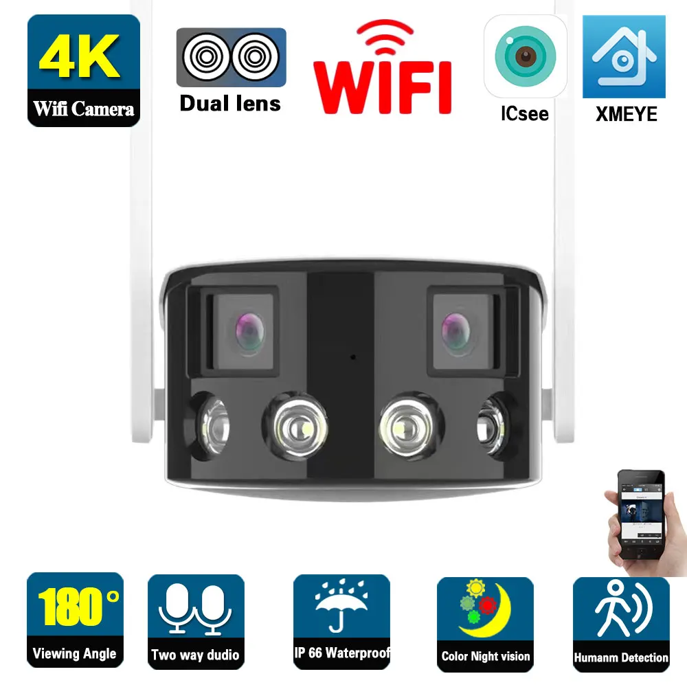 4K 4MP Çift Lens Wifi IP Kamera Açık 180° Ultra Geniş Açı Güvenlik Gözetim Kamera Kablosuz Renkli Gece Görüş CCTV kamera Görüntü  4