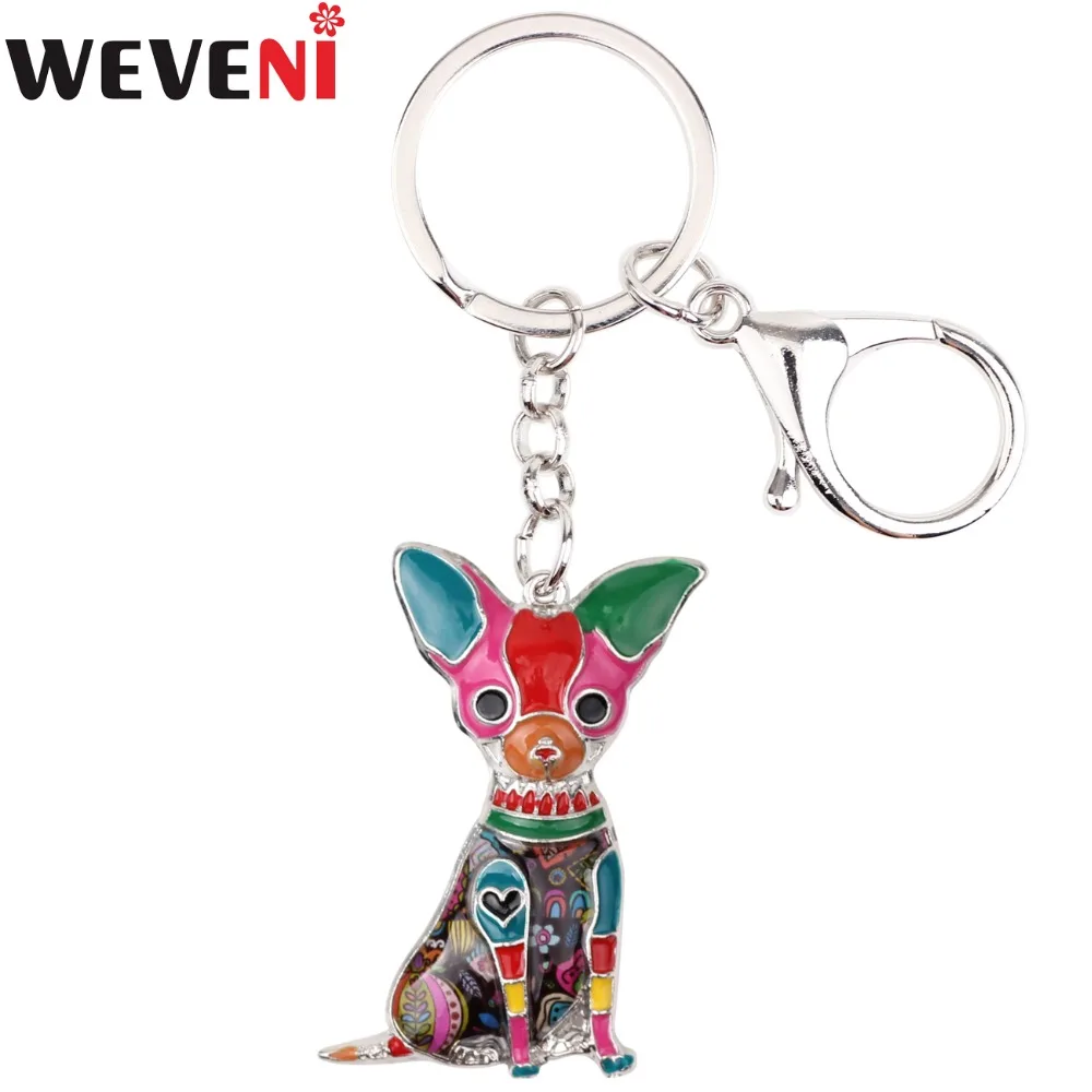 WEVENI Emaye Metal Chihuahua Anahtarlık Anahtarlık kız çocuk çantası Çanta Charm Yeni moda takı Kadınlar Için Araba Anahtarlık Aksesuarları Görüntü  1