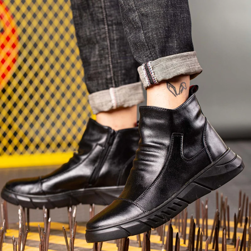 Hakiki Deri erkek Botları Güvenlik ayakkabıları Erkekler Chelsea Çizmeler Çelik Burunlu Ayakkabı İş Sneakers Yıkılmaz Ayakkabı Güvenlik Botları Görüntü  0