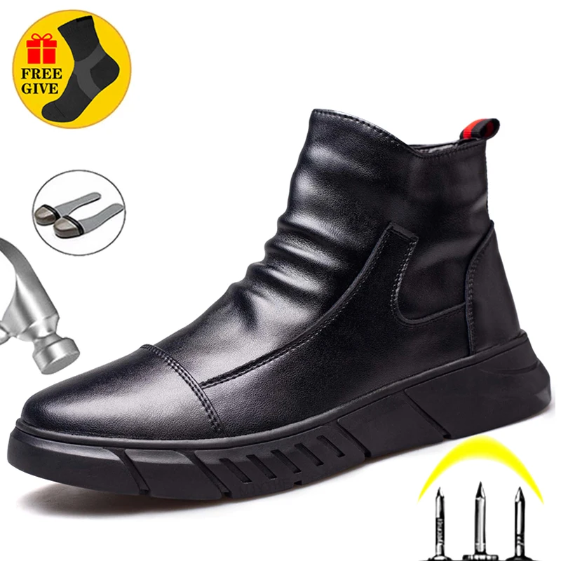 Hakiki Deri erkek Botları Güvenlik ayakkabıları Erkekler Chelsea Çizmeler Çelik Burunlu Ayakkabı İş Sneakers Yıkılmaz Ayakkabı Güvenlik Botları Görüntü  1