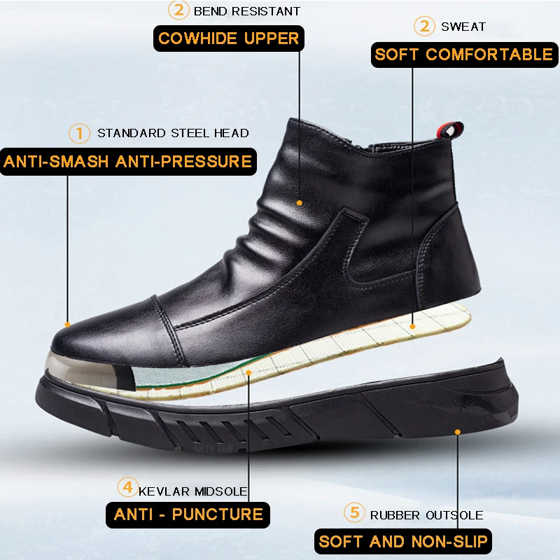Hakiki Deri erkek Botları Güvenlik ayakkabıları Erkekler Chelsea Çizmeler Çelik Burunlu Ayakkabı İş Sneakers Yıkılmaz Ayakkabı Güvenlik Botları Görüntü  3