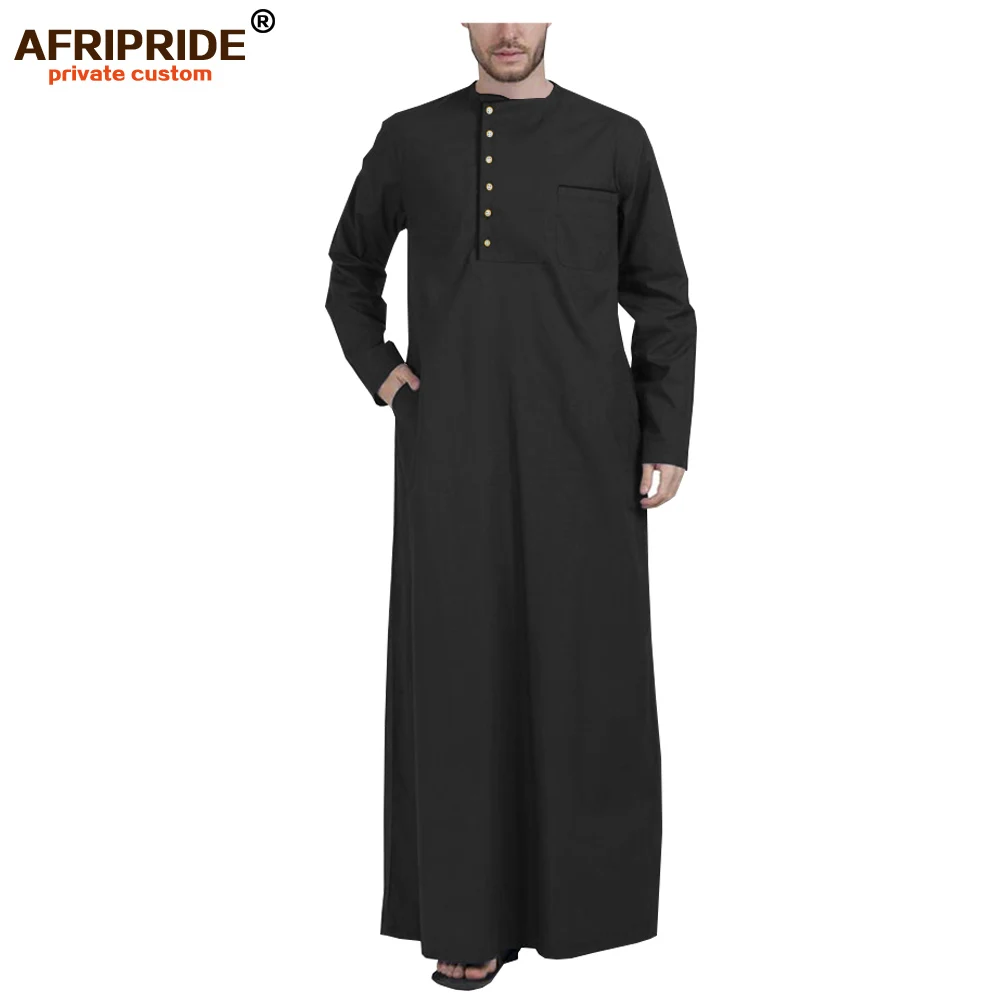 Müslüman Giyim Erkekler için Jubba Thobe Uzun Kollu ve Yuvarlak Boyun Artı Boyutu İslami Giyim Müslüman Elbise AFRIPRIDE A001 Görüntü  2