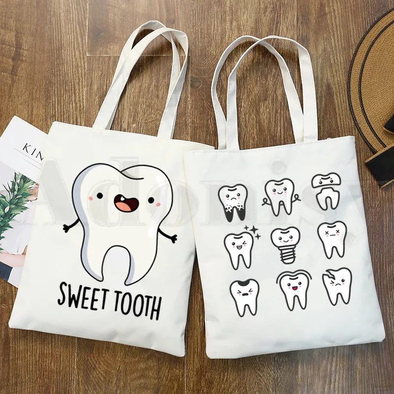 Diş ve Diş Hekimi Grafik Estetik Komik Moda Çanta omuz çantaları Rahat Alışveriş Kız Çanta Kadın Zarif Kanvas Çanta Görüntü  0