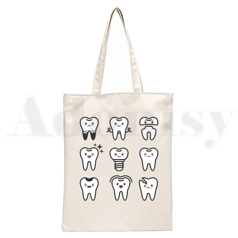 Diş ve Diş Hekimi Grafik Estetik Komik Moda Çanta omuz çantaları Rahat Alışveriş Kız Çanta Kadın Zarif Kanvas Çanta Görüntü  4