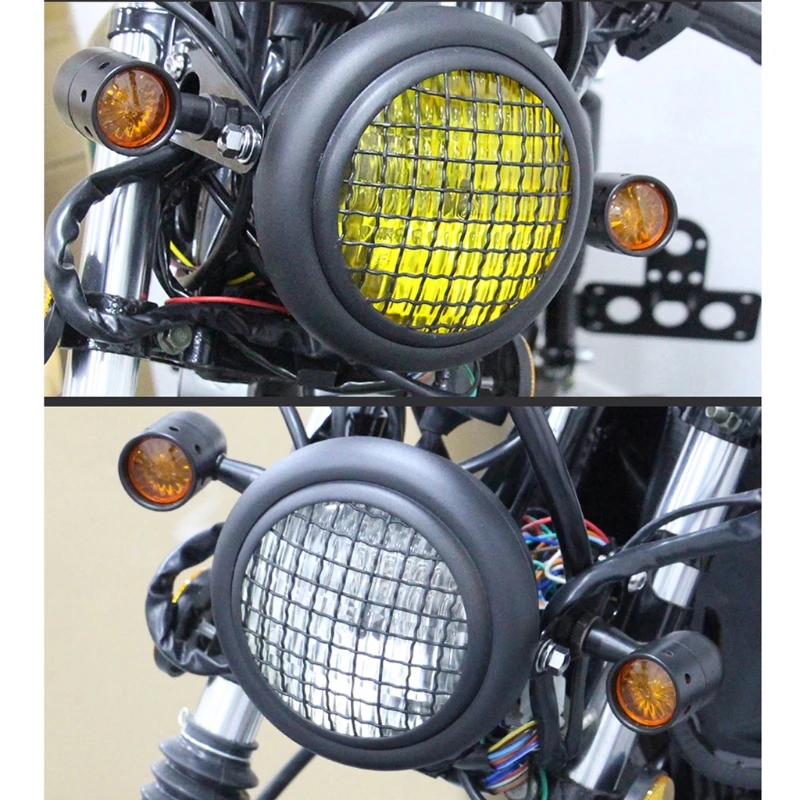 Evrensel Motosiklet Far Retro Yuvarlak ince delikli ızgara Abajur Moto Scooter Vintage ön ışık Yuvarlak Lamba Motosiklet Aksesuarı Görüntü  4