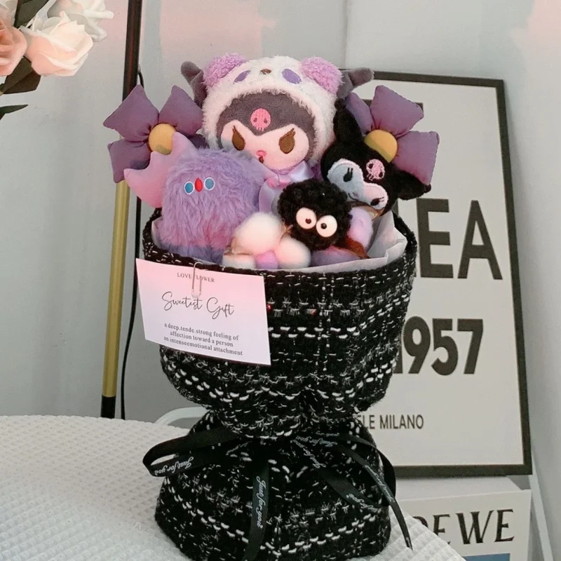 Kawaii Sanrio Peluş Çiçek Paketi Sevimli Hellokittys Kuromi Cinnamoroll Karikatür Mini Bebek Çiçek Paketi peluş oyuncak Kızlar için Hediye Görüntü  0