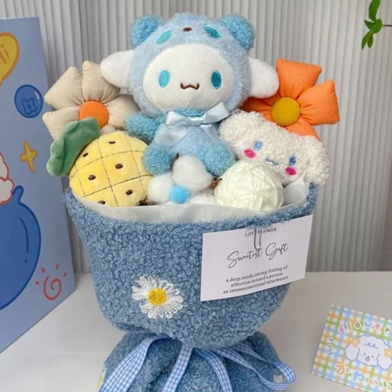 Kawaii Sanrio Peluş Çiçek Paketi Sevimli Hellokittys Kuromi Cinnamoroll Karikatür Mini Bebek Çiçek Paketi peluş oyuncak Kızlar için Hediye Görüntü  2