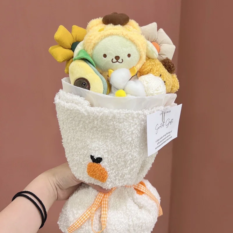 Kawaii Sanrio Peluş Çiçek Paketi Sevimli Hellokittys Kuromi Cinnamoroll Karikatür Mini Bebek Çiçek Paketi peluş oyuncak Kızlar için Hediye Görüntü  3