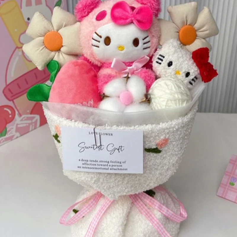 Kawaii Sanrio Peluş Çiçek Paketi Sevimli Hellokittys Kuromi Cinnamoroll Karikatür Mini Bebek Çiçek Paketi peluş oyuncak Kızlar için Hediye Görüntü  5