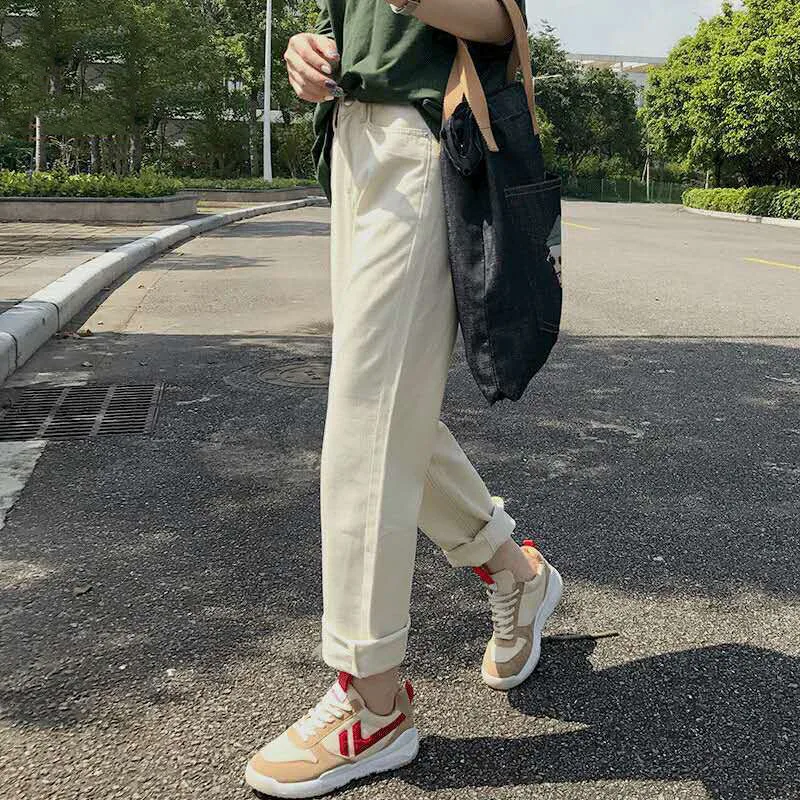 100 % Pamuk Artı Boyutu Beyaz Kot Kadın Yüksek Bel Harem Anne Kot Kadın Klasik Temel Bahar 2020 Yeni kot pantolon Streetwear Görüntü  0