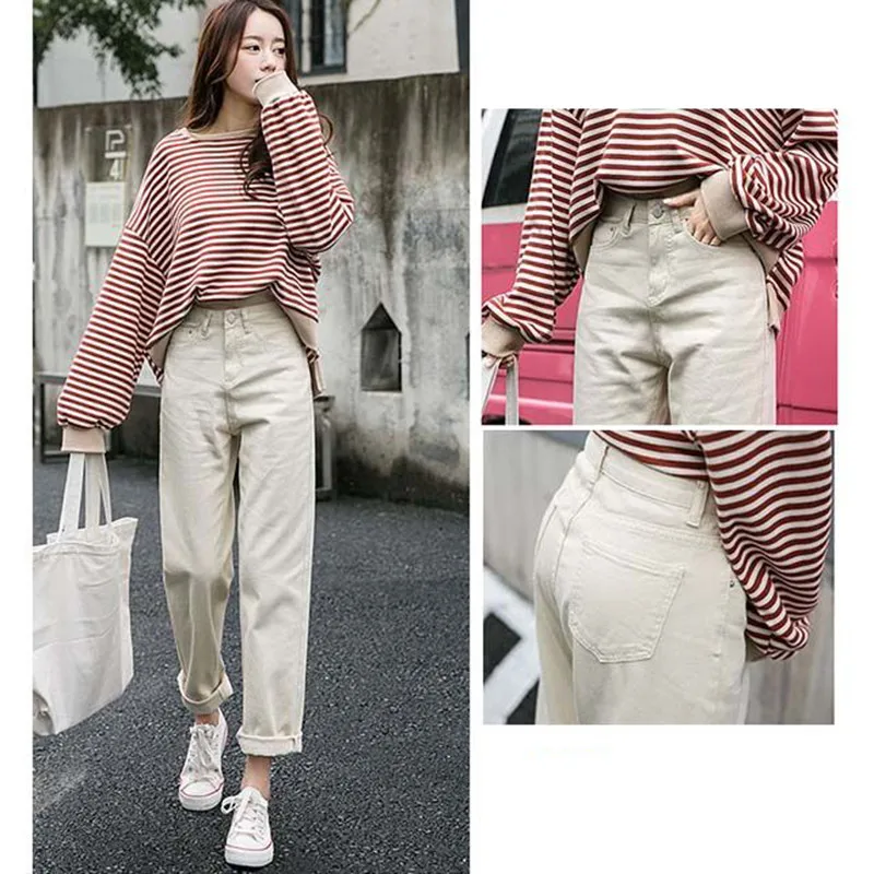 100 % Pamuk Artı Boyutu Beyaz Kot Kadın Yüksek Bel Harem Anne Kot Kadın Klasik Temel Bahar 2020 Yeni kot pantolon Streetwear Görüntü  1