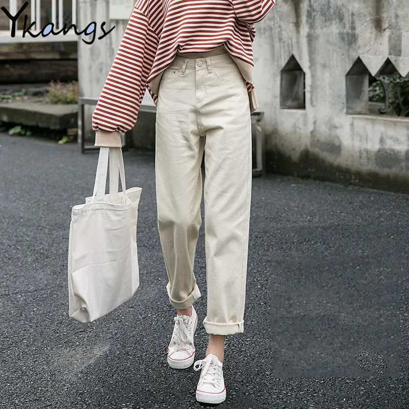 100 % Pamuk Artı Boyutu Beyaz Kot Kadın Yüksek Bel Harem Anne Kot Kadın Klasik Temel Bahar 2020 Yeni kot pantolon Streetwear Görüntü  5