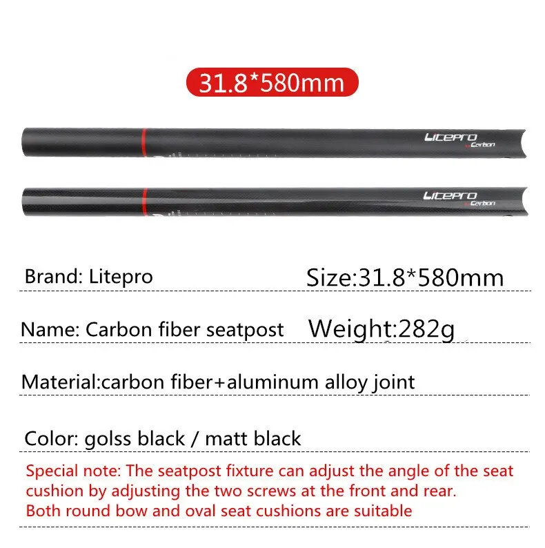 Litepro Tam Karbon Fiber Koltuk Tüp 33.9 mm*580 Ultralight 282g Karbon Fiber Seatpost 31.8 mm brompton bisiklet selesi Görüntü  5
