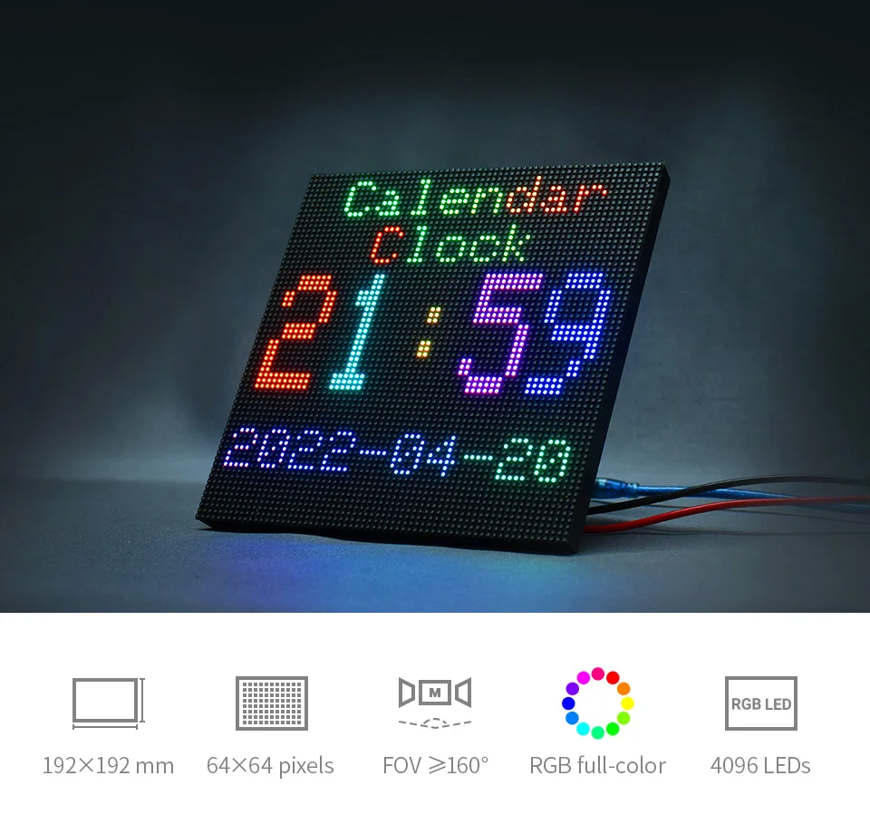 RGB Tam Renkli LED Matris Paneli 3mm Pitch 64×64 Piksel Ayarlanabilir Parlaklık Destekler Ahududu Pi Ve Arduino 5V / 4A Görüntü  4