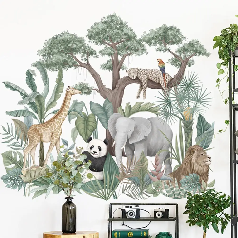 Büyük İskandinav Orman Hayvanları duvar çıkartmaları Çocuk Odaları İçin Erkek Odası Yatak Odası Dekorasyon Fil Zürafa Bitkiler Duvar Kağıdı Poste F2N0 Görüntü  5