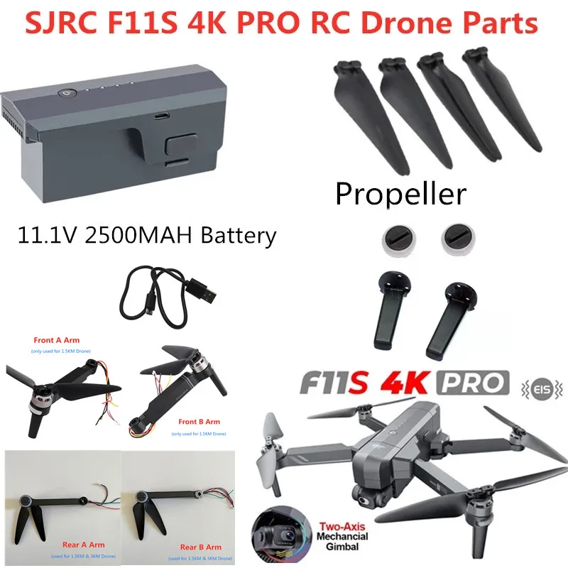SJRC F11S 4K PRO GPS RC Drone Yedek Parça 11.1 V 2500mAh Pil / Pervane F11S PRO Drone Kol Motor USB Pil Bıçak Aksesuarları Görüntü  2