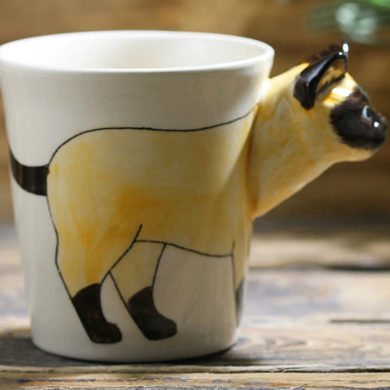 200 ML el-boyalı hayvan kahve fincanı Yaratıcı Siyam kedi seramik fincan Karikatür hediye kahve kupa Ofis su cam Parti hediyeler Görüntü  1