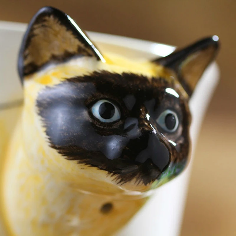 200 ML el-boyalı hayvan kahve fincanı Yaratıcı Siyam kedi seramik fincan Karikatür hediye kahve kupa Ofis su cam Parti hediyeler Görüntü  2