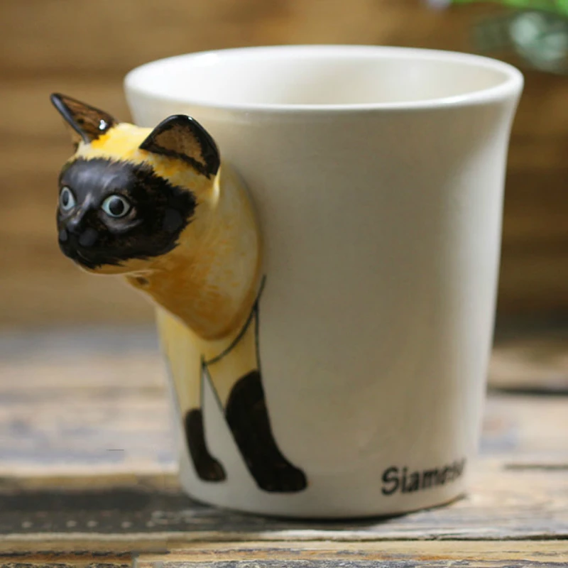 200 ML el-boyalı hayvan kahve fincanı Yaratıcı Siyam kedi seramik fincan Karikatür hediye kahve kupa Ofis su cam Parti hediyeler Görüntü  3