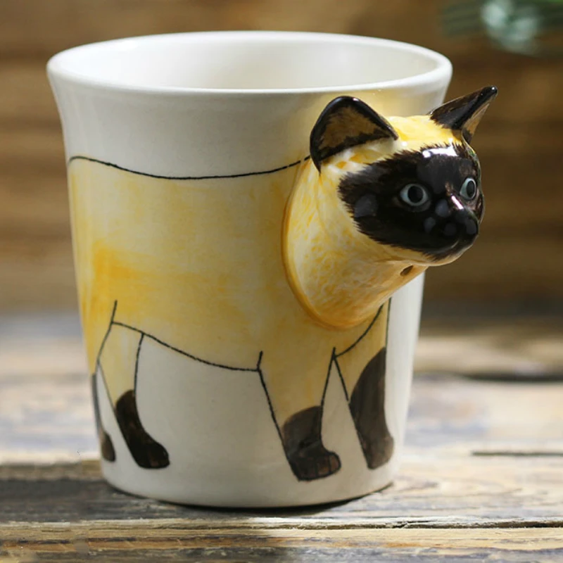 200 ML el-boyalı hayvan kahve fincanı Yaratıcı Siyam kedi seramik fincan Karikatür hediye kahve kupa Ofis su cam Parti hediyeler Görüntü  5