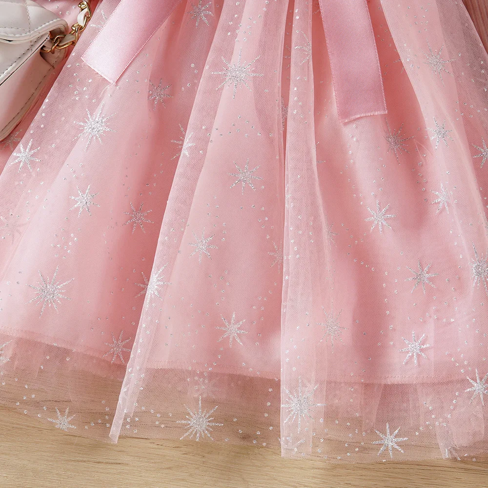 Mizah Ayı Kız Elbise Sonbahar Çocuk Giysileri Uzun Kollu Patchwork Yıldız Örgü Prenses Parti Elbise 3-7 Yıl Görüntü  2