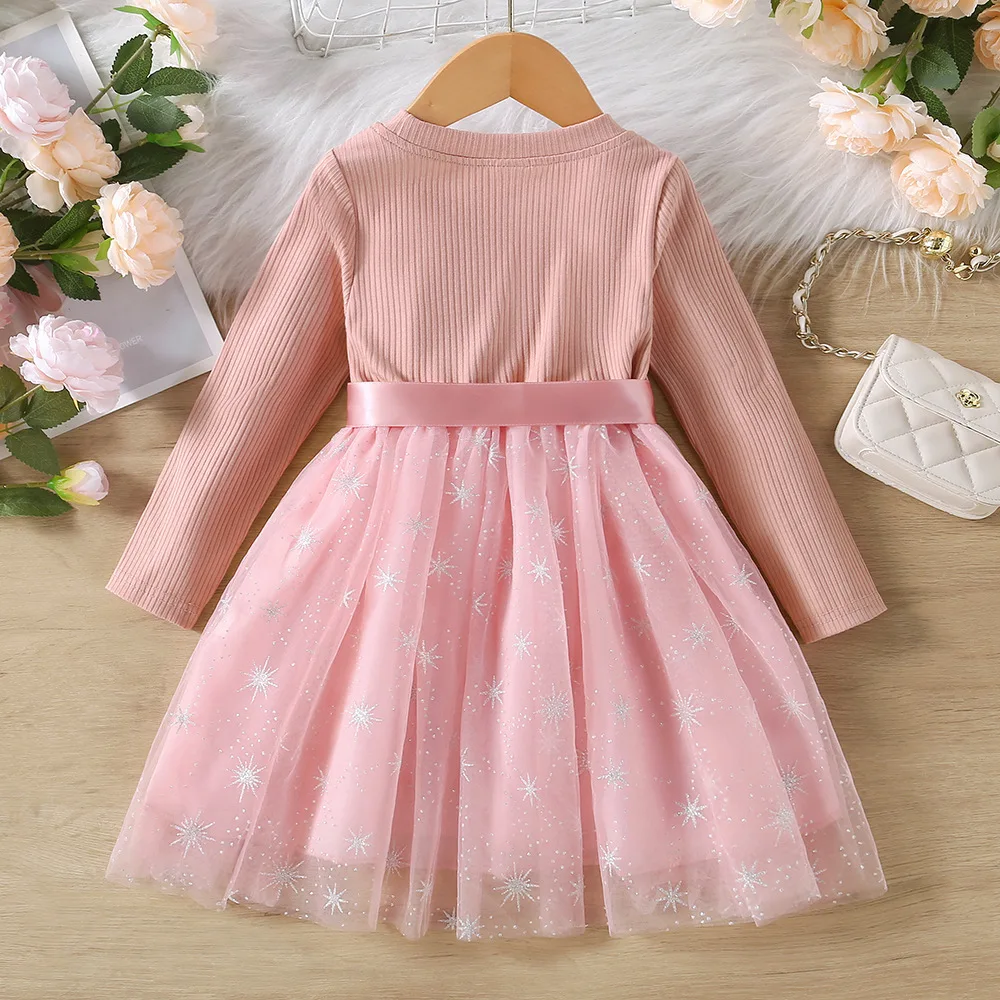 Mizah Ayı Kız Elbise Sonbahar Çocuk Giysileri Uzun Kollu Patchwork Yıldız Örgü Prenses Parti Elbise 3-7 Yıl Görüntü  4