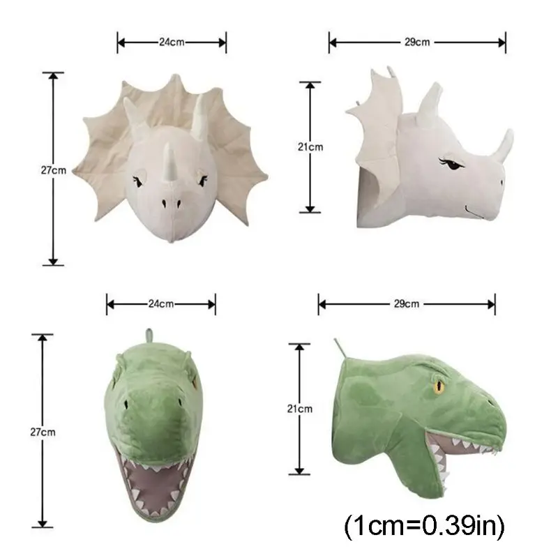 3D Karikatür Hayvan Kafası Dinozor Dolması peluş oyuncak Çocuklar için oda duvar dekoru GXMB Görüntü  0