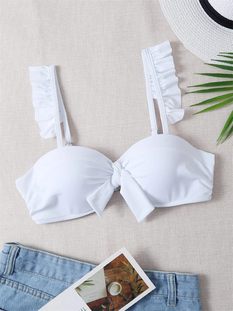 Bikini Üst Kadınlar Mayo 2022 Yeni Beyaz Yay Sling Seksi Bikini Mayo Push Up Korse Yaz Beachwear Mayo kadın Görüntü  5