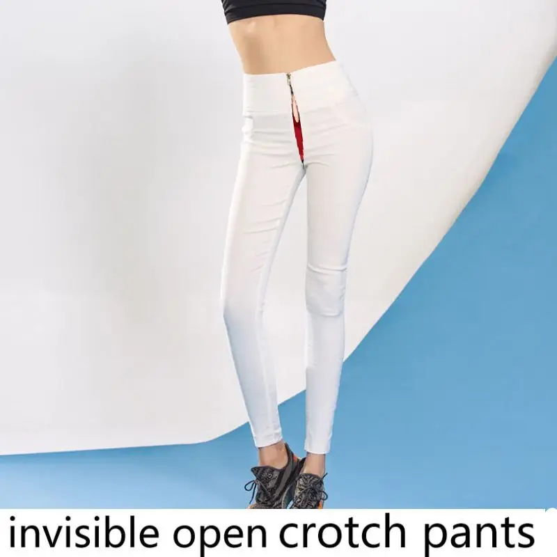 Kadın Yüksek Bel Açık Kasık Pantolon Kot Kalça Yükseltme Şeftali Görünmez Fermuar Jean Tam Açık Tip Gece Kulübü Pantolon Kadınlar için Görüntü  1