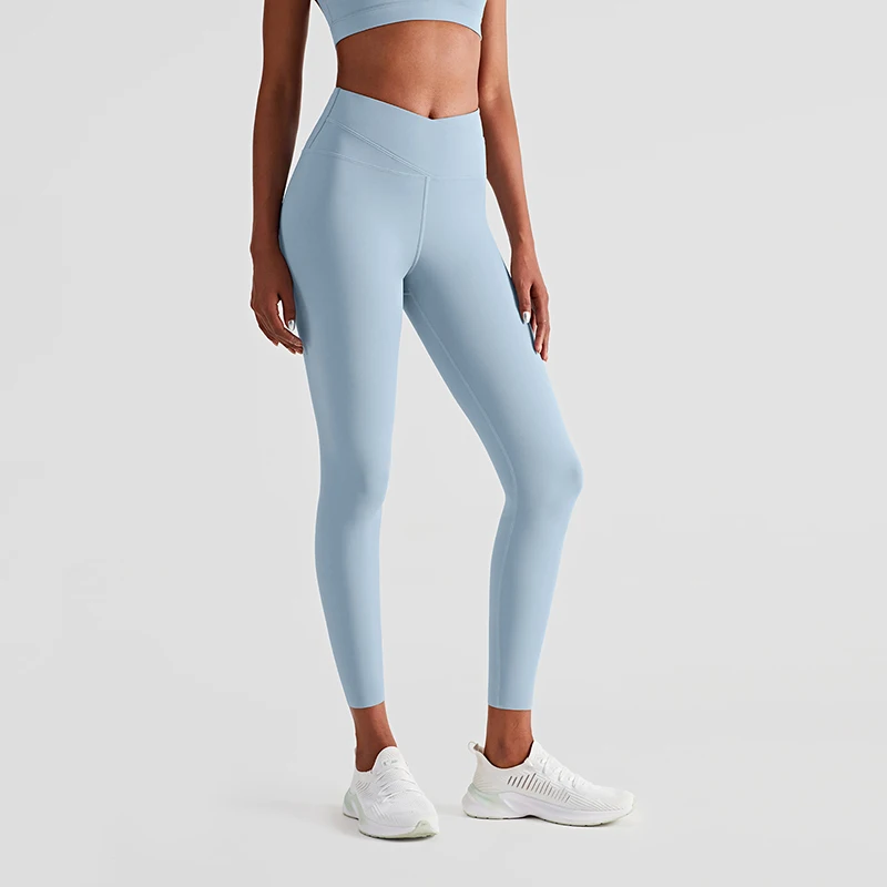 Kadın Çapraz Yüksek Bel Spor Tayt Düz Renk Çıplak Duygu Yoga Pantolon Seksi Popo Kaldırma Koşu spor salonu taytları Kadın Spor Görüntü  0