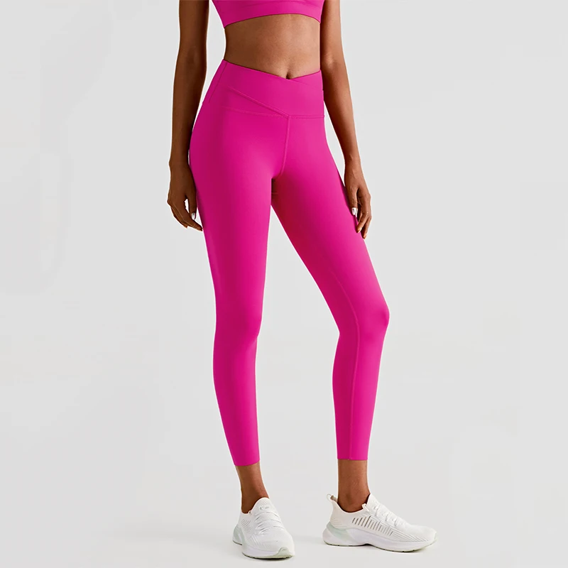 Kadın Çapraz Yüksek Bel Spor Tayt Düz Renk Çıplak Duygu Yoga Pantolon Seksi Popo Kaldırma Koşu spor salonu taytları Kadın Spor Görüntü  2