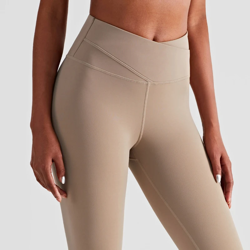 Kadın Çapraz Yüksek Bel Spor Tayt Düz Renk Çıplak Duygu Yoga Pantolon Seksi Popo Kaldırma Koşu spor salonu taytları Kadın Spor Görüntü  5