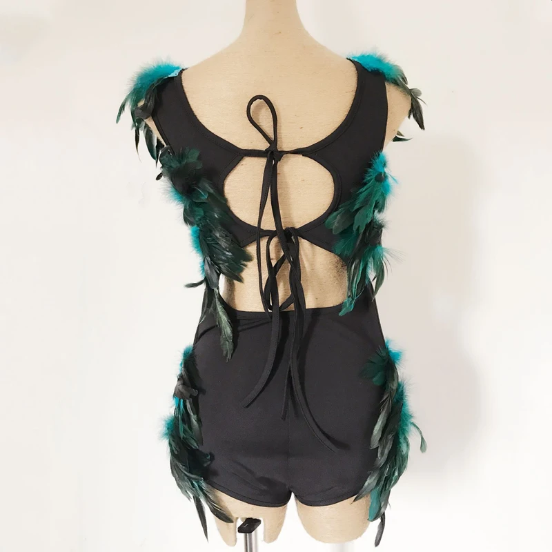 Tavuskuşu Tüyü Gece Kulübü Sahne Bodysuit Sürükle Kraliçe Kostüm Yeni Dj Kadın Şarkıcı Elbise Seksi Parti Elbise Rave Kadın Giyim 1769 Görüntü  0