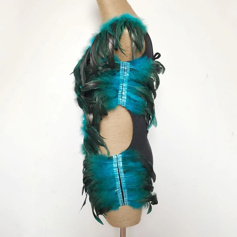 Tavuskuşu Tüyü Gece Kulübü Sahne Bodysuit Sürükle Kraliçe Kostüm Yeni Dj Kadın Şarkıcı Elbise Seksi Parti Elbise Rave Kadın Giyim 1769 Görüntü  4