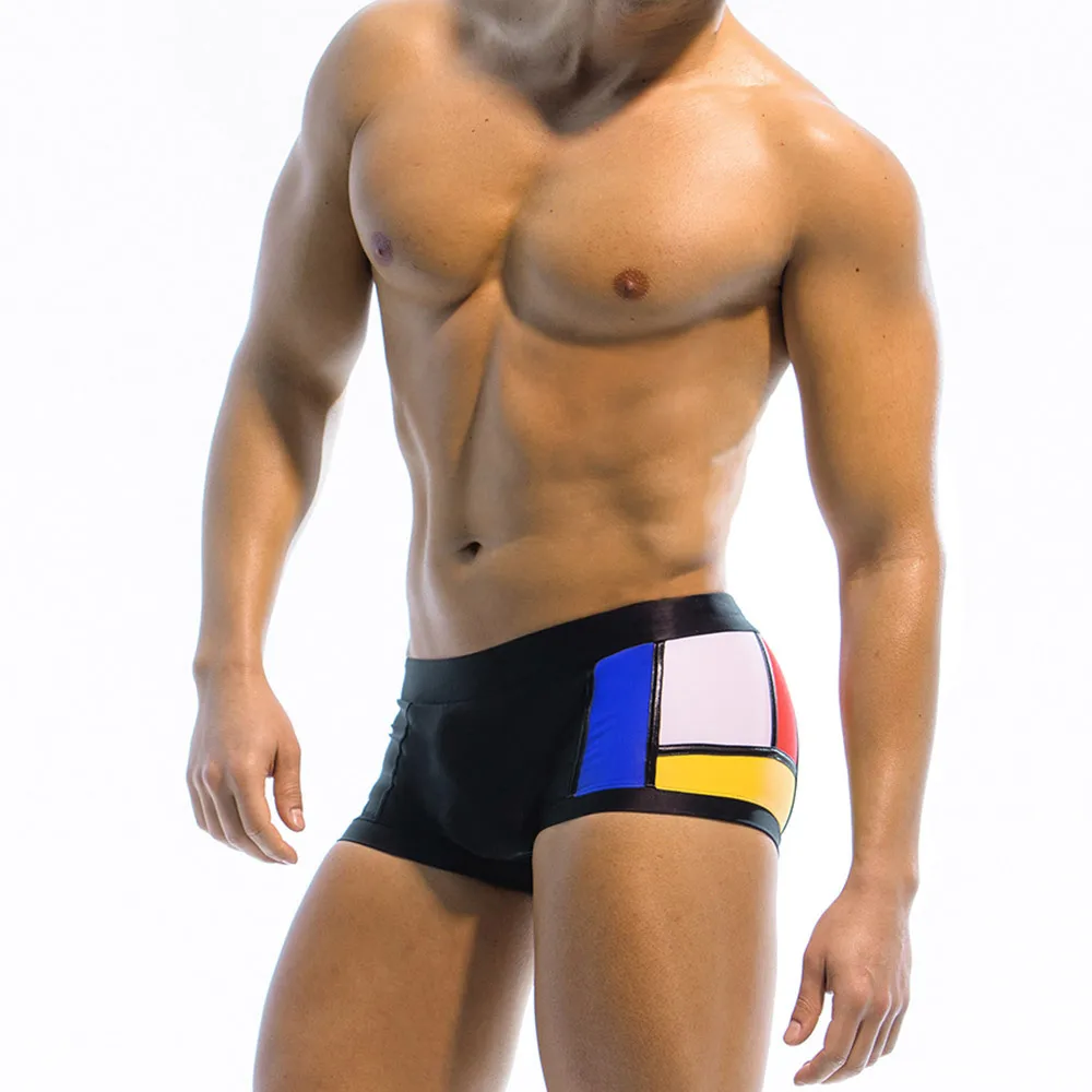 Erkek Mayo Yüzmek Külot Boxer Mayolar Erkek Renk Blok Sörf Şort Sandıklar kare Bacak Mayo Boardshorts Külot Görüntü  5