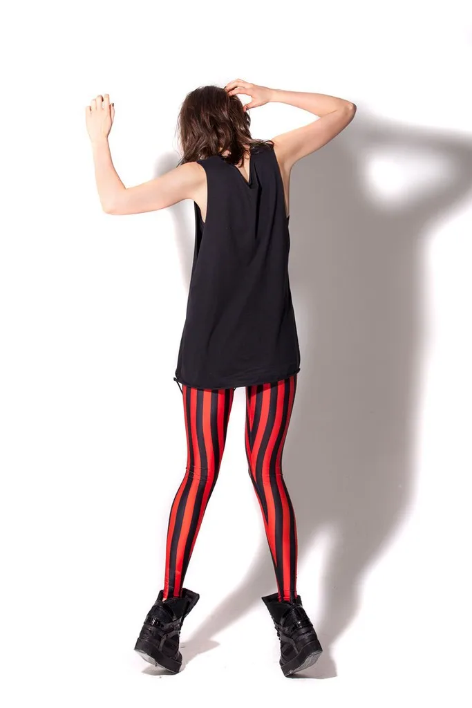 Şerit Tayt Bayan Siyah ve Kırmızı Çizgili Tayt Moda Dikey Çizgili Tayt Süt Zebra Baskı Spandex Tayt Görüntü  0