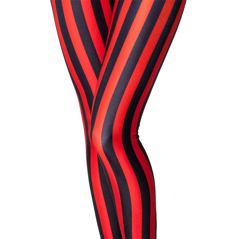Şerit Tayt Bayan Siyah ve Kırmızı Çizgili Tayt Moda Dikey Çizgili Tayt Süt Zebra Baskı Spandex Tayt Görüntü  2