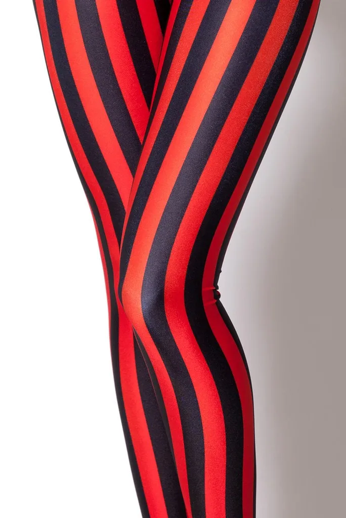Şerit Tayt Bayan Siyah ve Kırmızı Çizgili Tayt Moda Dikey Çizgili Tayt Süt Zebra Baskı Spandex Tayt Görüntü  5