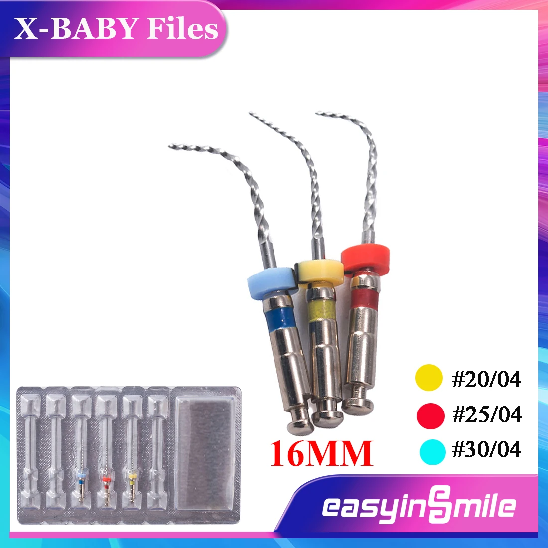 EASYINSMILE 3 adet/paket Diş Endodontik NİTİ X Bebek Endo Döner Motor Dosyaları İpuçları 04 Konik Çocuklar İçin Kök kanal tedavisi Kullanımı 16MM Görüntü  0