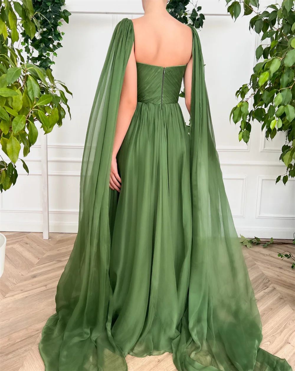 Peri Yeşil A-line Balo Elbise Şal 100D Şifon Parti Elbise Kemer Sweep Tren Abiye Vestidos De Noche Görüntü  1