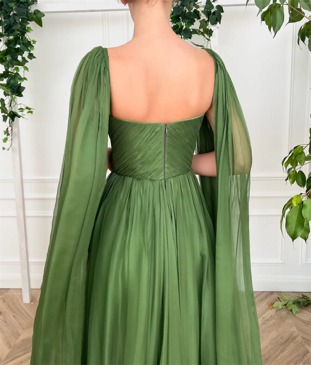 Peri Yeşil A-line Balo Elbise Şal 100D Şifon Parti Elbise Kemer Sweep Tren Abiye Vestidos De Noche Görüntü  3