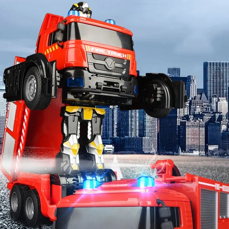 İtfaiye kamyonu Robot RC araba Dönüşüm Robot araç ışığı Eylem Oyuncaklar Motor Ekskavatör Araba Kamyon İnşaat Oyuncakları Çocuklar Hediye Görüntü  1